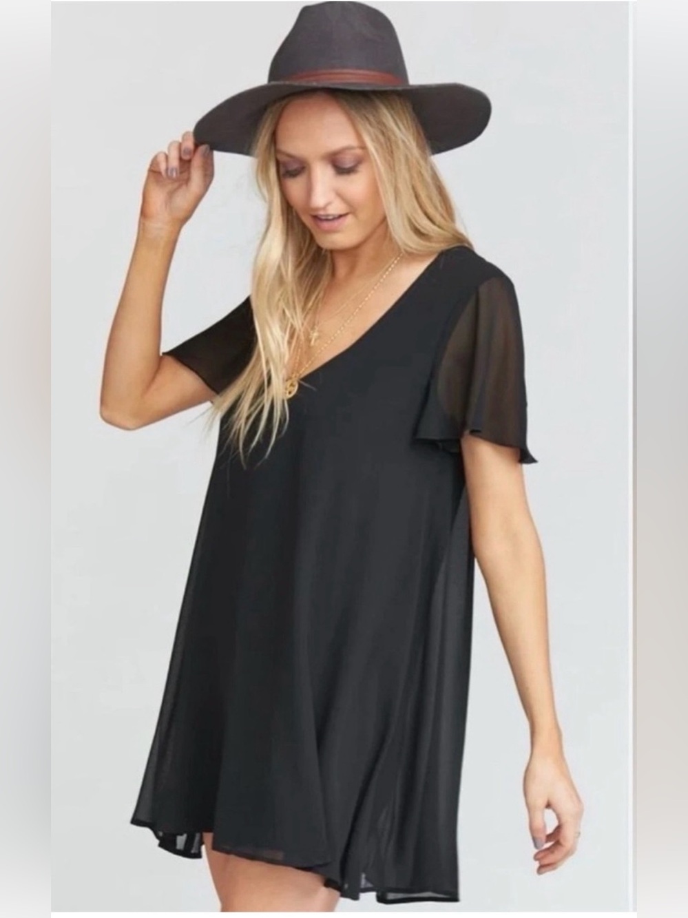 Show Me Your Mumu Kylie Black Mini Dress XS Flutter Sleeve Front Lace Up Boho